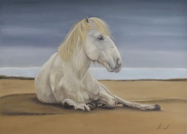 Camargue horse original colored pencil painting