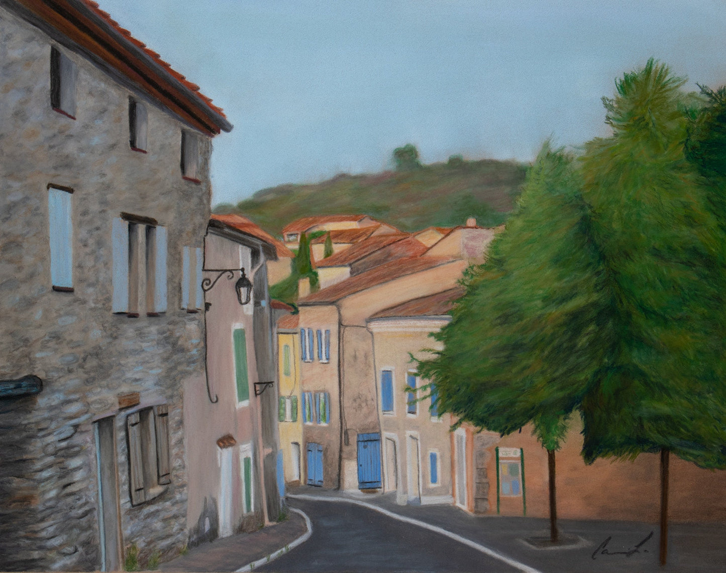 South of France village of Volx original pastel painting